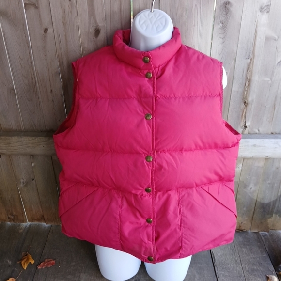 Vintage 80s LL Bean Goose Down Puffer Vest Women’s Lg. Hot Pink - Picture 1 of 9